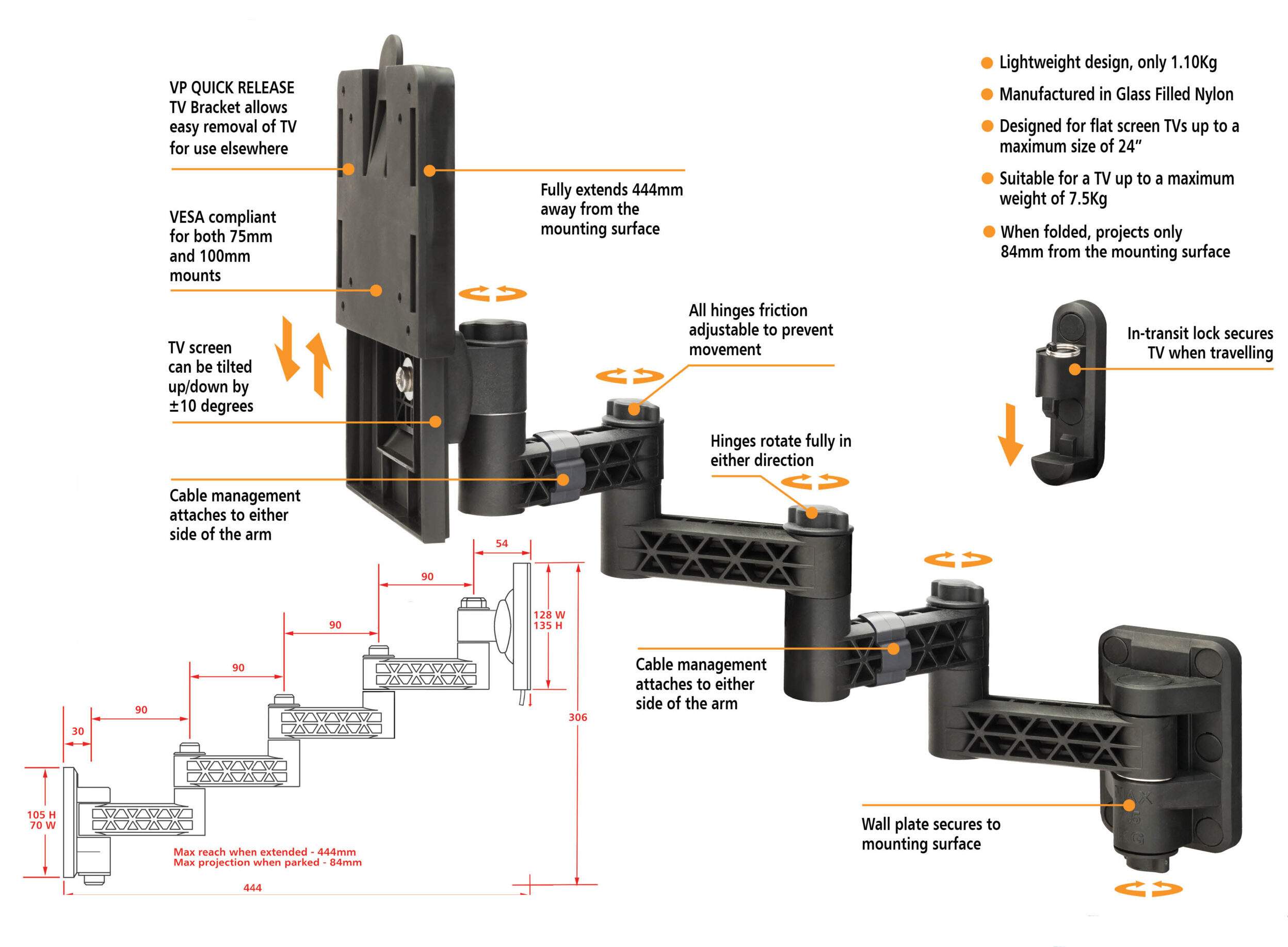 VP TV Wall Bracket - QUAD Arm Quick Release - Image 3